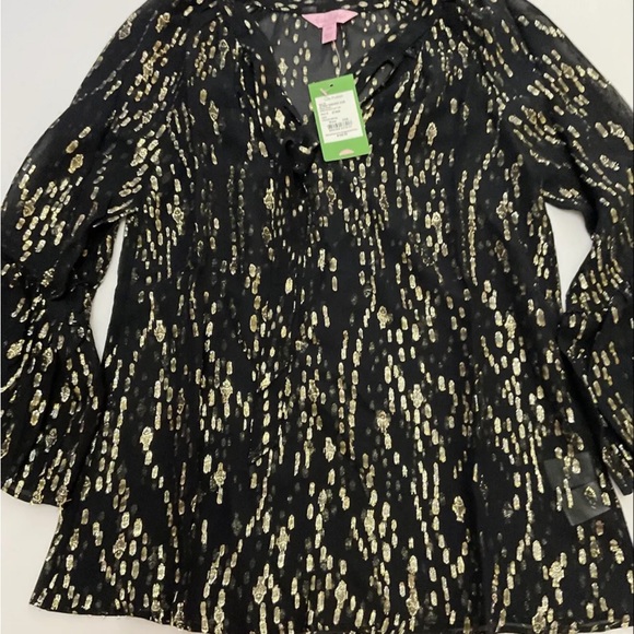 Lilly Pulitzer NWT Matilda Silk Clip Top Onyx Fish Clip Chiffon $168 Size XXS - Picture 2 of 13